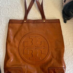 Tory Burch Cognac Leather Tote with Embossed Logo